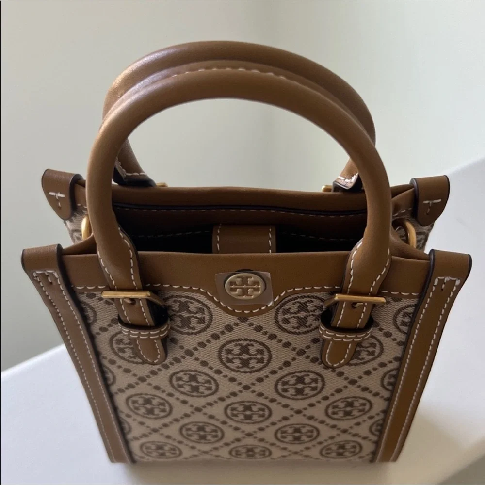 Tory Burch Jacquard Mini Tote, Light Brown, Hazel, HAZELNUT NWOT
